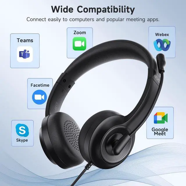 Alt view image 3 of 7 - USB Headset with Microphone for PC, On-Ear Wired Headphones with Mic