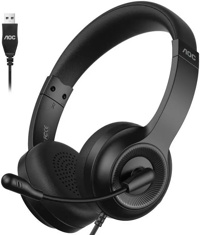 Main image of USB Headset with Microphone for PC, On-Ear Wired Headphones with Mic