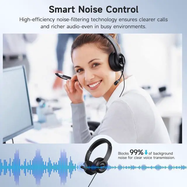 Alt view image 4 of 7 - USB Headset with Microphone for PC, On-Ear Wired Headphones with Mic