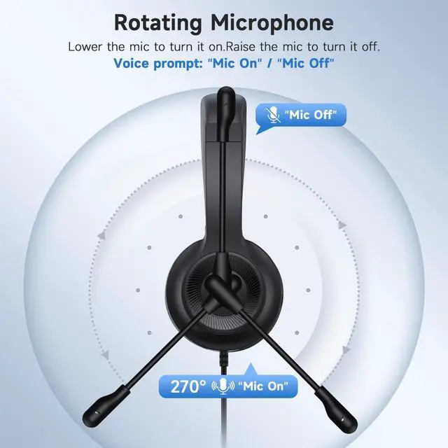 Alt view image 5 of 7 - USB Headset with Microphone for PC, On-Ear Wired Headphones with Mic