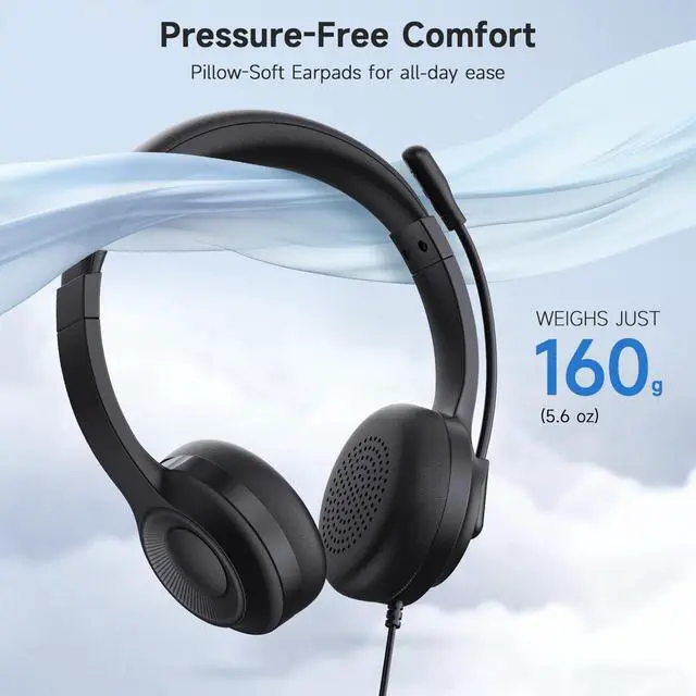 Alt view image 6 of 7 - USB Headset with Microphone for PC, On-Ear Wired Headphones with Mic