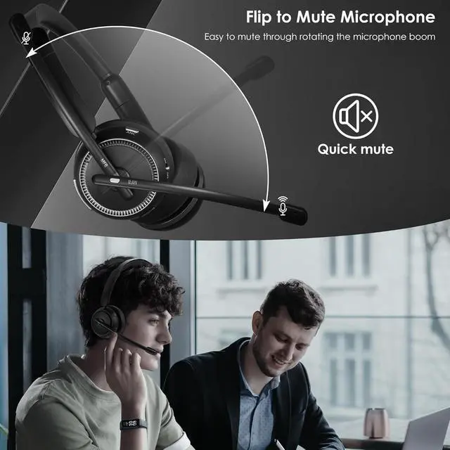 Alt view image 5 of 7 - Upgrade ANC & ENC Wireless Headset with Mic for Work(Flip-to-Mute & Dongle)
