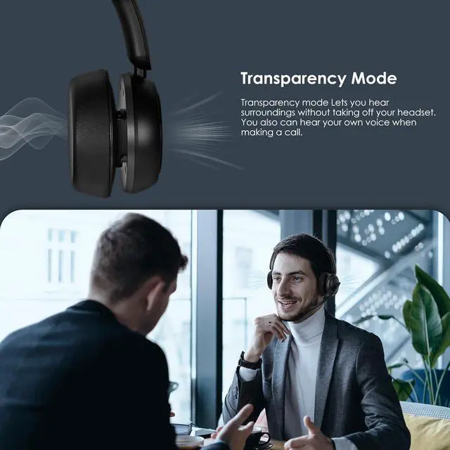Alt view image 4 of 7 - Upgrade ANC & ENC Wireless Headset with Mic for Work(Flip-to-Mute & Dongle)