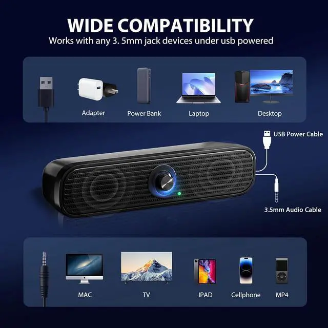 Alt view image 4 of 7 - 3.5mm Computer Speakers for Desktop Laptop Tablet with Volume Control