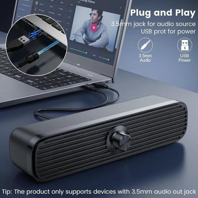 Alt view image 7 of 7 - 3.5mm Computer Speakers for Desktop Laptop Tablet with Volume Control