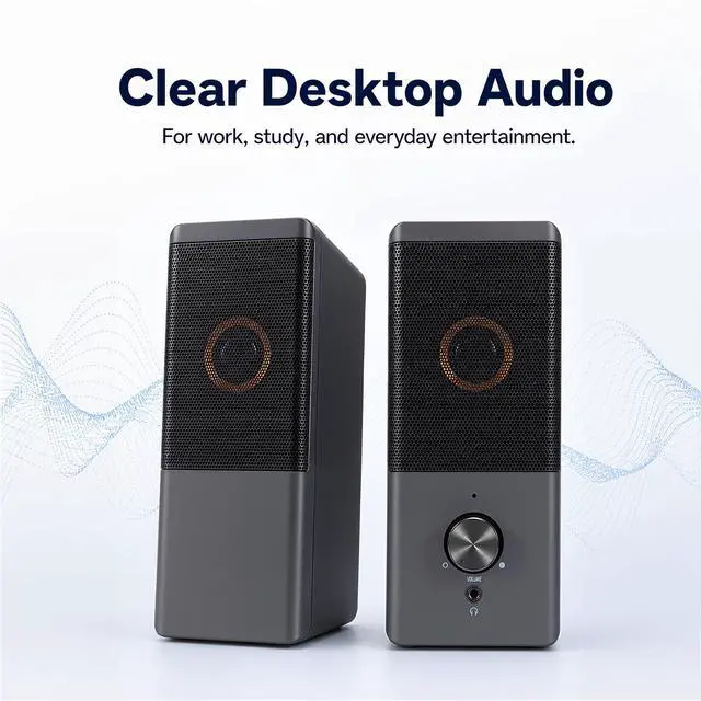 Alt view image 3 of 7 - Computer Speaker, Compact Size Speaker with Headphone Jack, Volume Control, Stereo 2.0 USB Powered 3.5mm Aux Multimedia Speakers for Laptop/Desktop/Tablets/Phone