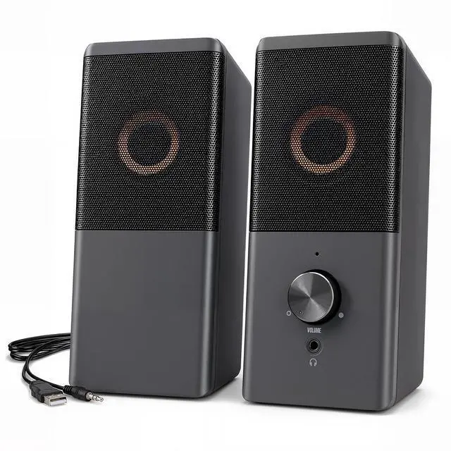 Main image of Computer Speaker, Compact Size Speaker with Headphone Jack, Volume Control, Stereo 2.0 USB Powered 3.5mm Aux Multimedia Speakers for Laptop/Desktop/Tablets/Phone