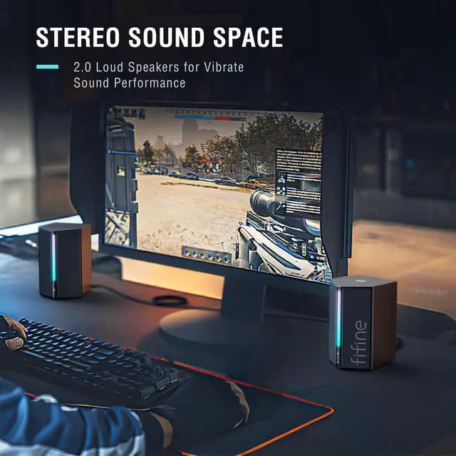 Alt view image 7 of 7 - AmpliGame A20 2.0 Stereo Computer Speakers for Desktop PC with RGB