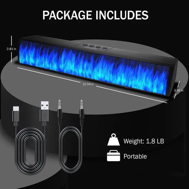 Alt view image 6 of 7 - MMA4020 Portable Speaker Soundbar with Bluetooth 5.0, Patented Vibrant LED Light Display, True 16 Watts RMS Sound, USB, TFT Playback, Great for Gaming, Stereo (Medium)