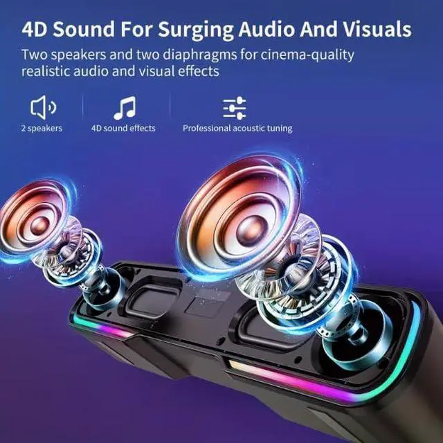 Alt view image 2 of 7 - Bluetooth Computer Soundbar Speakers, Rechargeable Gaming Sound Bar with RGB, Support FM Radio/TF Card/AUX/USB Playback, Speakers for Desktop, Laptop, TV, Phone, HD Stereo Loud Sound, Punchy Bass