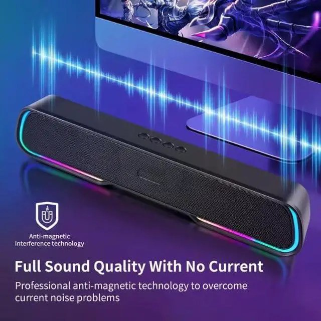 Alt view image 3 of 7 - Bluetooth Computer Soundbar Speakers, Rechargeable Gaming Sound Bar with RGB, Support FM Radio/TF Card/AUX/USB Playback, Speakers for Desktop, Laptop, TV, Phone, HD Stereo Loud Sound, Punchy Bass