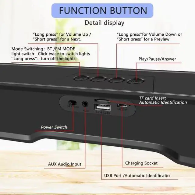 Alt view image 6 of 7 - Bluetooth Computer Soundbar Speakers, Rechargeable Gaming Sound Bar with RGB, Support FM Radio/TF Card/AUX/USB Playback, Speakers for Desktop, Laptop, TV, Phone, HD Stereo Loud Sound, Punchy Bass