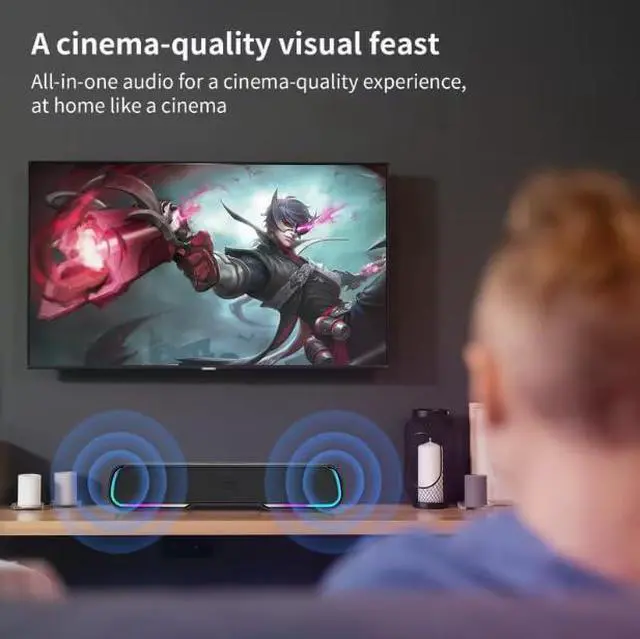 Alt view image 4 of 7 - Bluetooth Computer Soundbar Speakers, Rechargeable Gaming Sound Bar with RGB, Support FM Radio/TF Card/AUX/USB Playback, Speakers for Desktop, Laptop, TV, Phone, HD Stereo Loud Sound, Punchy Bass