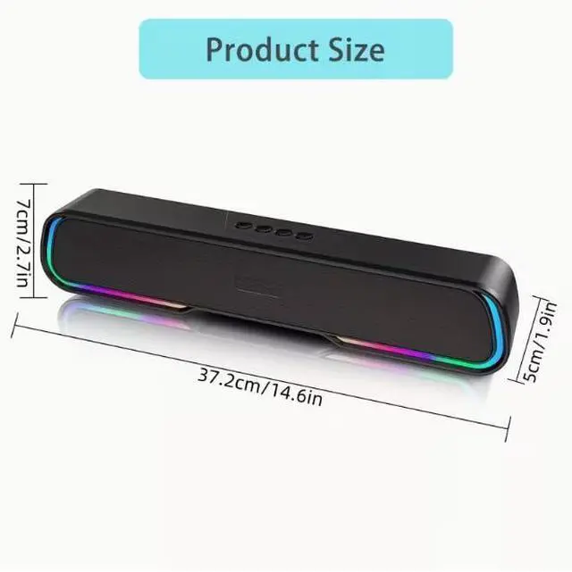 Alt view image 7 of 7 - Bluetooth Computer Soundbar Speakers, Rechargeable Gaming Sound Bar with RGB, Support FM Radio/TF Card/AUX/USB Playback, Speakers for Desktop, Laptop, TV, Phone, HD Stereo Loud Sound, Punchy Bass