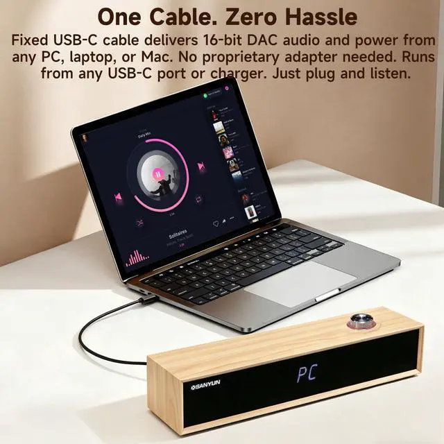 Alt view image 3 of 7 - SW012 Desktop PC Soundbar, USB-C for Power and Audio & Bluetooth 5.4