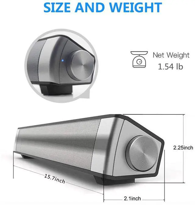 Alt view image 3 of 7 - Sound Bar, Bluetooth 5.0 Wired/Wireless Speaker, Built-in Mic