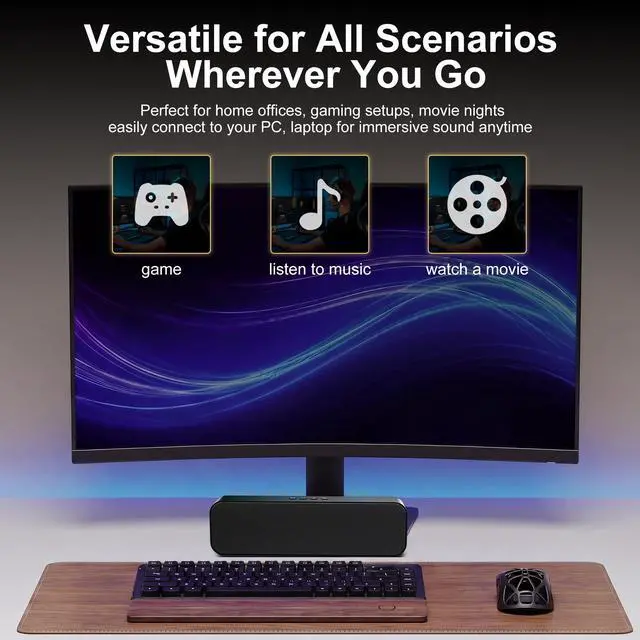 Alt view image 7 of 7 - Computer Speakers for Desktop PC,USB Powered & Plug and Play,with Bluetooth 5.3/3.5mm AUX Input,Small Bluetooth Speakers with Stereo Sound Fit Under the Monitor for Office Work, Gaming, Music