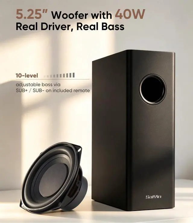 Alt view image 3 of 7 - 11.7" Sound Bar with Subwoofer, Deep Bass, Bluetooth/AUX/Optical