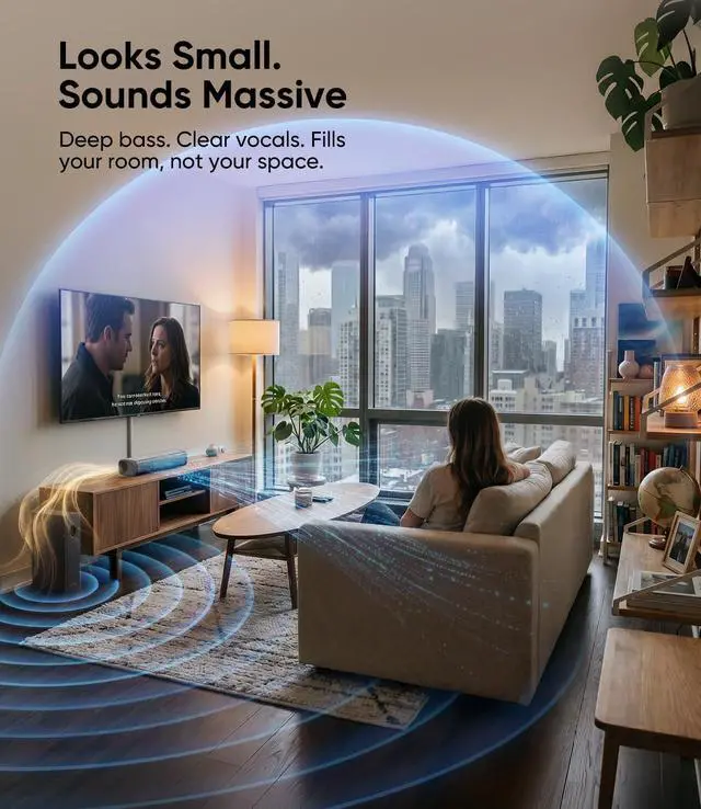 Alt view image 6 of 7 - 11.7" Sound Bar with Subwoofer, Deep Bass, Bluetooth/AUX/Optical