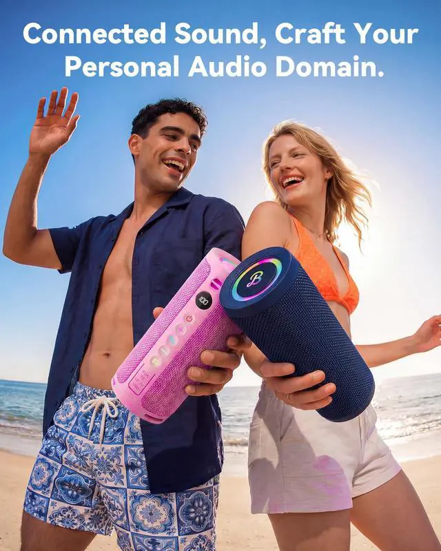 Alt view image 2 of 7 - Roar 3 Portable Bluetooth Speaker,20W Powerful Sound with JIKE Bass,IPX6 Waterproof,24H Playtime,Bluetooth 5.4,RGB Lights,Wireless TWS Pairing,Outdoor for Camping and Beach (Pink)