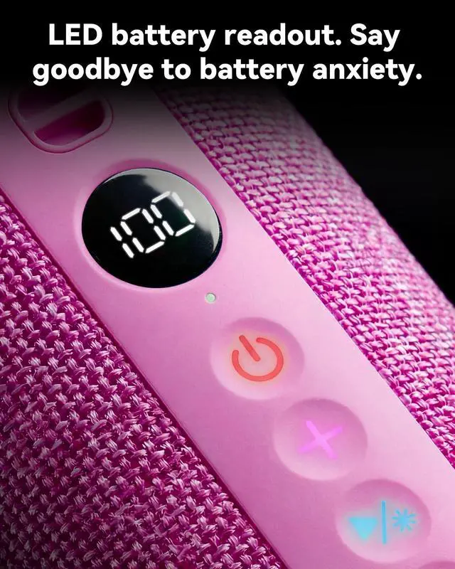 Alt view image 5 of 7 - Roar 3 Portable Bluetooth Speaker,20W Powerful Sound with JIKE Bass,IPX6 Waterproof,24H Playtime,Bluetooth 5.4,RGB Lights,Wireless TWS Pairing,Outdoor for Camping and Beach (Pink)