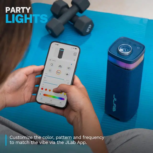 Alt view image 3 of 7 - JBuds Party, Portable Bluetooth Speaker, Waterproof, RGB Lighting, Multi-Speaker Connect, Navy
