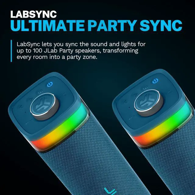Alt view image 4 of 7 - JBuds Party, Portable Bluetooth Speaker, Waterproof, RGB Lighting, Multi-Speaker Connect, Navy