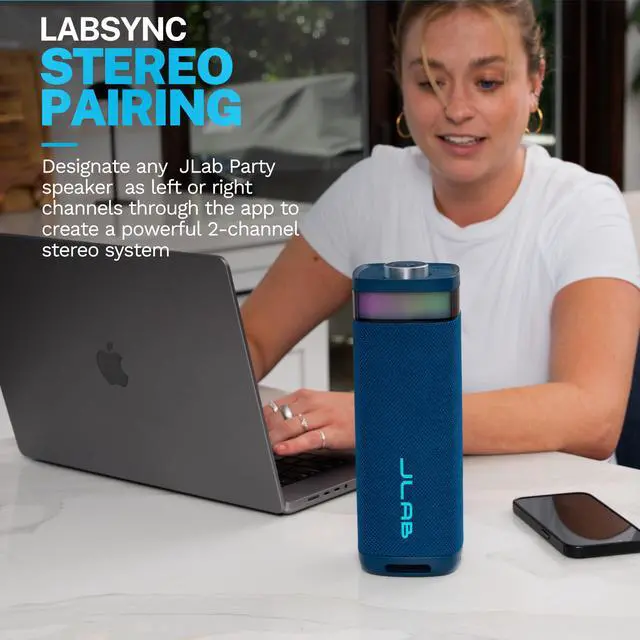 Alt view image 5 of 7 - JBuds Party, Portable Bluetooth Speaker, Waterproof, RGB Lighting, Multi-Speaker Connect, Navy
