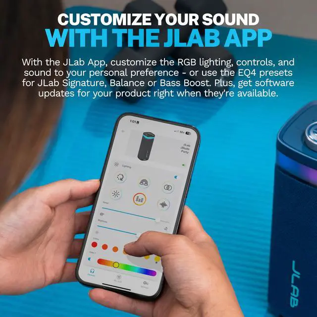 Alt view image 7 of 7 - JBuds Party, Portable Bluetooth Speaker, Waterproof, RGB Lighting, Multi-Speaker Connect, Navy