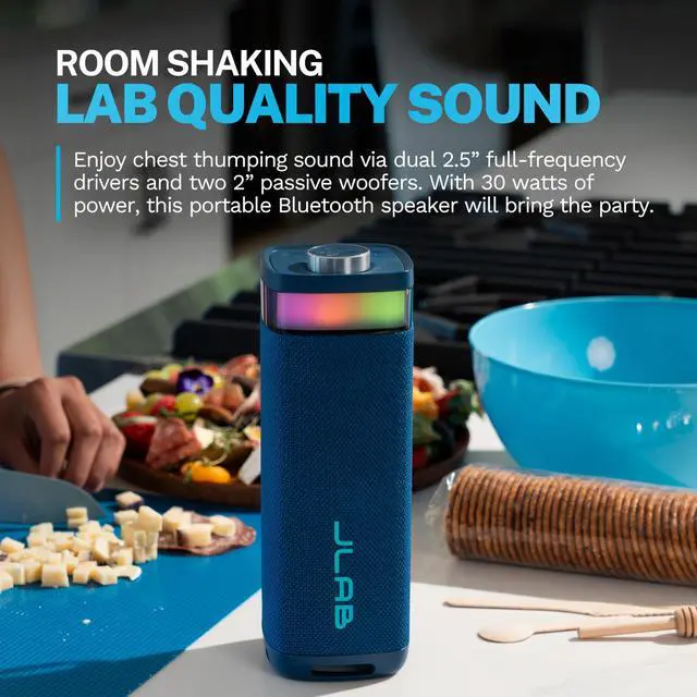 Alt view image 2 of 7 - JBuds Party, Portable Bluetooth Speaker, Waterproof, RGB Lighting, Multi-Speaker Connect, Navy