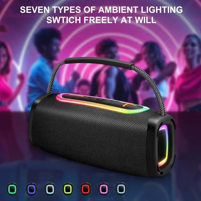 Alt view image 2 of 7 - 2026 Outdoor Bluetooth BT5.4 Speaker: 60W Loud Sound, IPX7 Waterproof with 40H Playtime, Bass, TWS, 6000mAh Portable Wireless Speakers with RBG Light Show for House, Party, Projector, Beach (Black)
