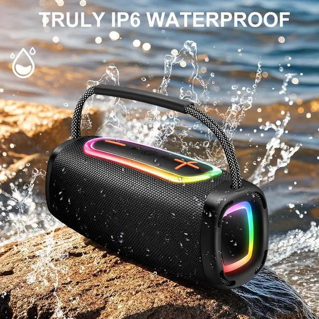 Alt view image 3 of 7 - 2026 Outdoor Bluetooth BT5.4 Speaker: 60W Loud Sound, IPX7 Waterproof with 40H Playtime, Bass, TWS, 6000mAh Portable Wireless Speakers with RBG Light Show for House, Party, Projector, Beach (Black)