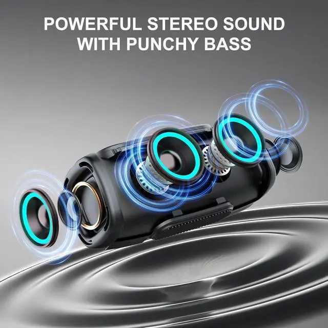 Alt view image 4 of 7 - 2026 Outdoor Bluetooth BT5.4 Speaker: 60W Loud Sound, IPX7 Waterproof with 40H Playtime, Bass, TWS, 6000mAh Portable Wireless Speakers with RBG Light Show for House, Party, Projector, Beach (Black)