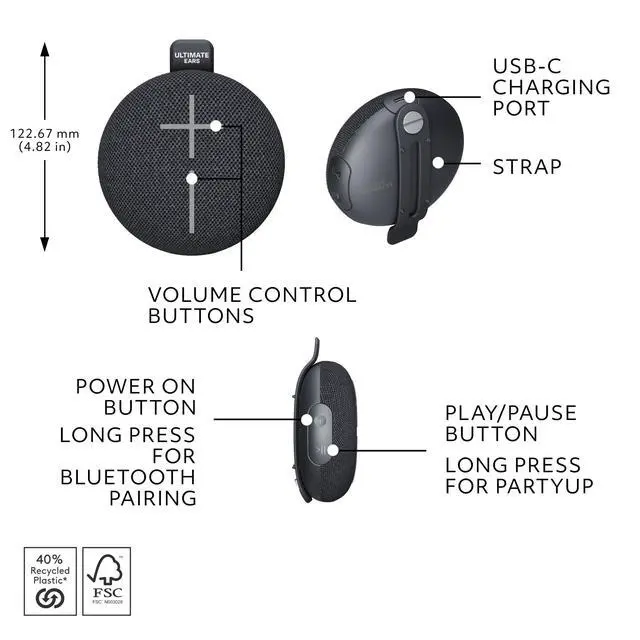 Alt view image 7 of 7 - MINIROLL Waterproof Bluetooth Speaker - Gentle Black