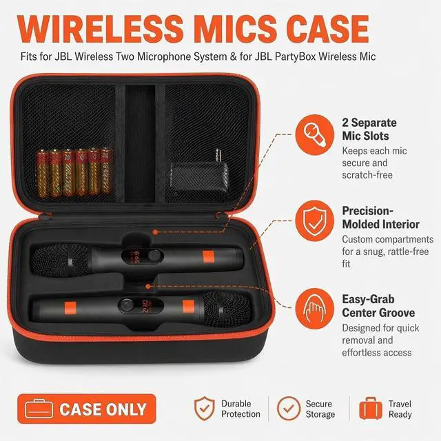 Alt view image 3 of 7 - Dual Microphone Case for JBL PartyBox Wireless Mic, Case Only