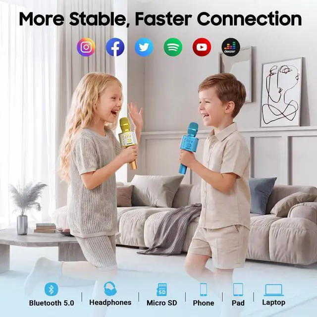 Alt view image 3 of 7 - Wireless Bluetooth Karaoke Microphone,3-in-1 Portable Handheld Karaoke Mic Speaker Machine Birthday Home Party for PC or All Smartphone (Q37 Blue)