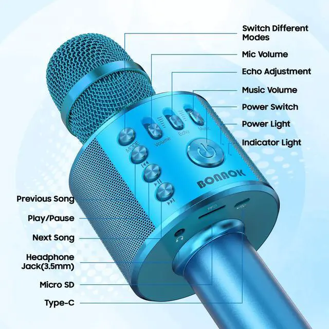 Alt view image 5 of 7 - Wireless Bluetooth Karaoke Microphone,3-in-1 Portable Handheld Karaoke Mic Speaker Machine Birthday Home Party for PC or All Smartphone (Q37 Blue)