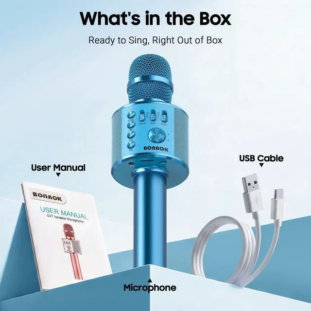 Alt view image 6 of 7 - Wireless Bluetooth Karaoke Microphone,3-in-1 Portable Handheld Karaoke Mic Speaker Machine Birthday Home Party for PC or All Smartphone (Q37 Blue)