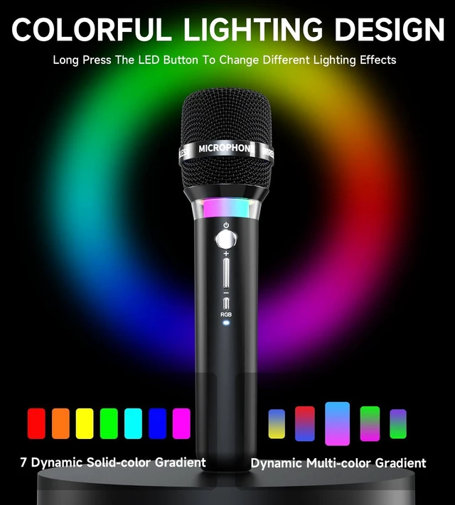 Alt view image 3 of 7 - Wireless Microphone, Rechargeable Wireless Microphones with One-to-One Chip Connection and LED Lights, 40H Duration, 200FT Range Receiving, Less Latency Karaoke Microphone for Singing, Speech, Party