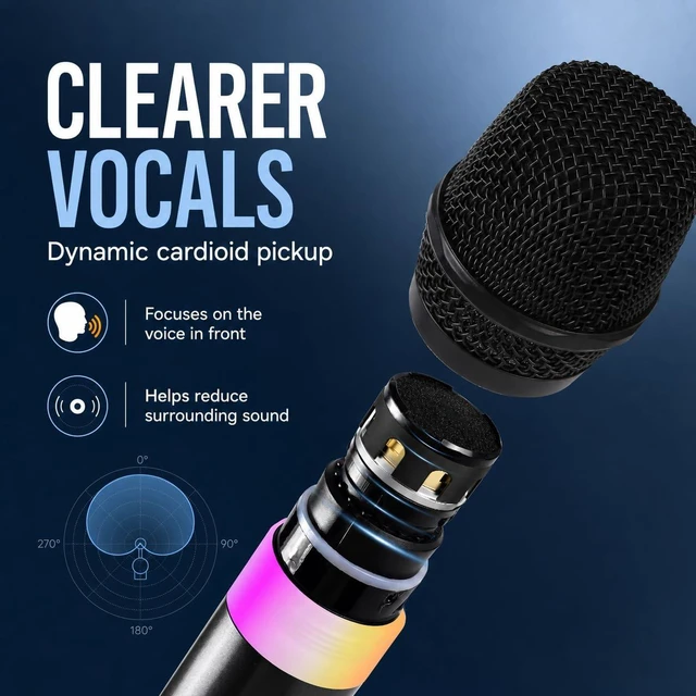 Alt view image 3 of 7 - Myxtren Wireless Microphone System, Dual 2.4GHz Handheld Mics | Rechargeable receiver with volume, echo, treble, bass and mute controls for speakers, PA systems and karaoke machines.