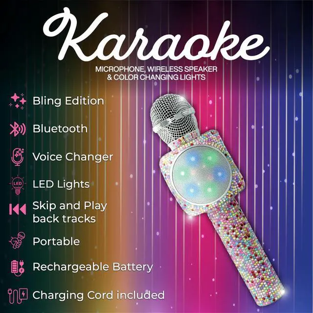 Alt view image 2 of 4 - Sing-Along Bling Bluetooth Karaoke Microphone with LED for Karaoke Speaker