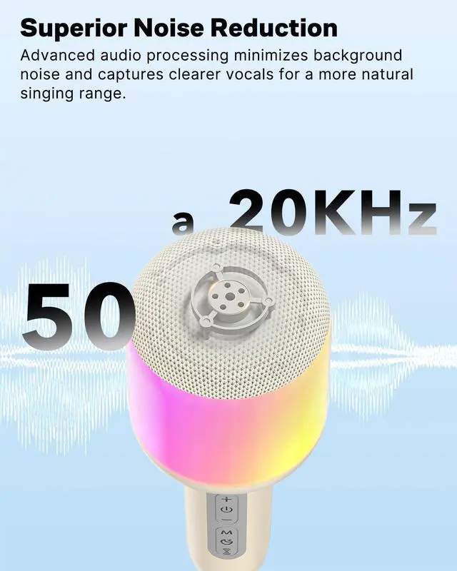 Alt view image 3 of 7 - Wireless Bluetooth Karaoke Microphone with Dynamic Lights, Portable Handheld Mic, 6 Sound Effects, 10H Battery, Perfect for Kids Singing, Home Parties, Duet - Gift Idea, Works with All Smartphones