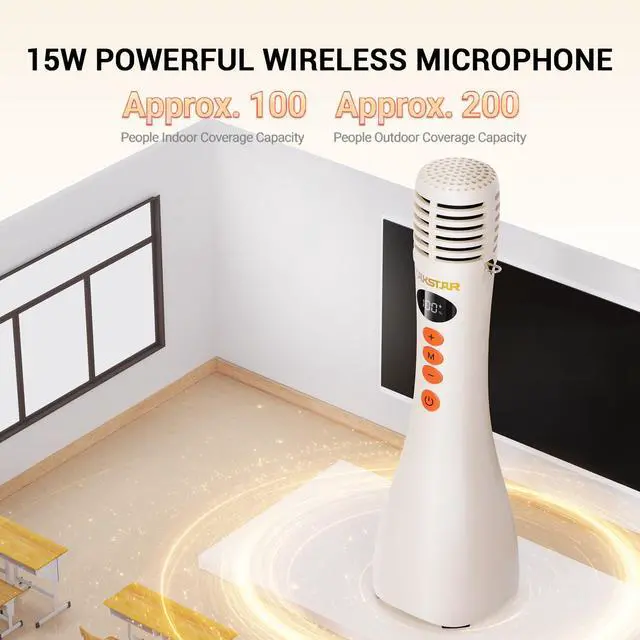 Alt view image 3 of 7 - Bluetooth Microphone & Voice Amplifier, 15W Wireless Handheld Mic with Speaker LED Display, 4 Modes, Noise Canceling, Portable PA System for Teaching Singing Speaking Karaoke Wedding - DA10