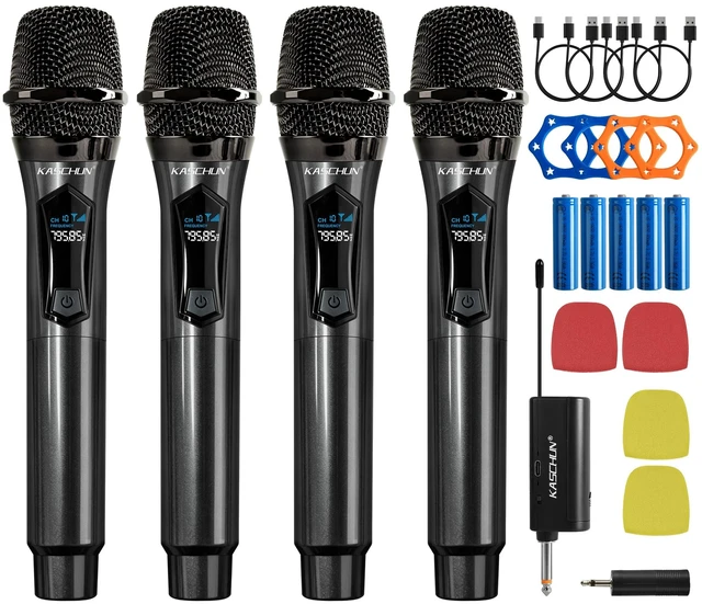 Main image of Wireless Microphones, 4 Rechargeable Handheld Cordless Karaoke Microphones | 200FT Range, Plug & Play, 10hr Battery, Mic Set for Halloween Party, Karaoke, Church, Wedding, Group Singing