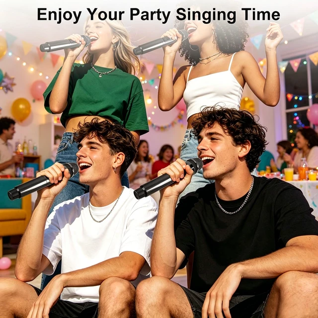 Alt view image 7 of 7 - Wireless Microphones, 4 Rechargeable Handheld Cordless Karaoke Microphones | 200FT Range, Plug & Play, 10hr Battery, Mic Set for Halloween Party, Karaoke, Church, Wedding, Group Singing