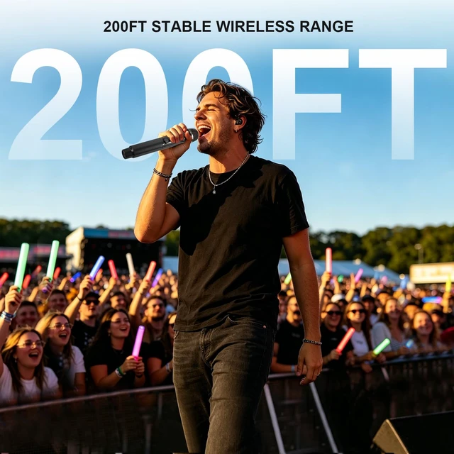 Alt view image 3 of 7 - Wireless Microphones, 4 Rechargeable Handheld Cordless Karaoke Microphones | 200FT Range, Plug & Play, 10hr Battery, Mic Set for Halloween Party, Karaoke, Church, Wedding, Group Singing