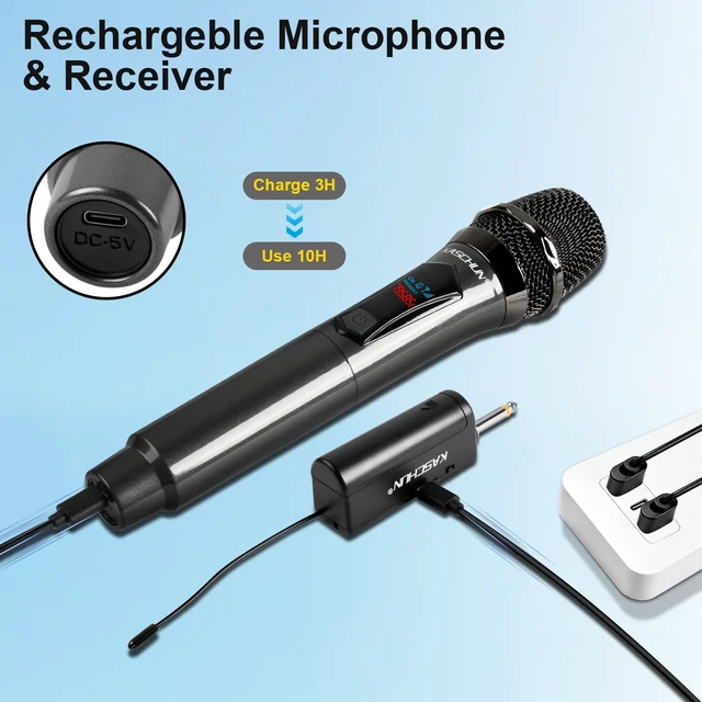 Alt view image 6 of 7 - Wireless Microphones, 4 Rechargeable Handheld Cordless Karaoke Microphones | 200FT Range, Plug & Play, 10hr Battery, Mic Set for Halloween Party, Karaoke, Church, Wedding, Group Singing