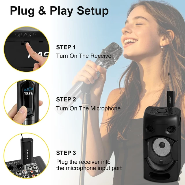 Alt view image 4 of 7 - Wireless Microphones, 4 Rechargeable Handheld Cordless Karaoke Microphones | 200FT Range, Plug & Play, 10hr Battery, Mic Set for Halloween Party, Karaoke, Church, Wedding, Group Singing