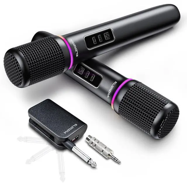 Main image of Wireless Microphone System, Dual Handheld Wireless Microphones for Karaoke Machine & Speaker, 2.4GHz Wireless Mic with RGB Lights, On-Mic Volume Control, Foldable Receiver, 200FT Range