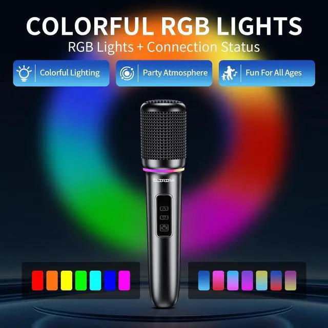 Alt view image 5 of 7 - Wireless Microphone System, Dual Handheld Wireless Microphones for Karaoke Machine & Speaker, 2.4GHz Wireless Mic with RGB Lights, On-Mic Volume Control, Foldable Receiver, 200FT Range
